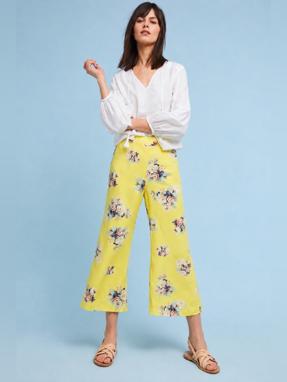 Anthropologie Feather Bone Talese Floral Wide Leg Crop Flowy Flare Pants 530